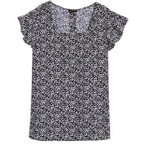 NWT Halogen square neck flutter sleeve top- black ivory